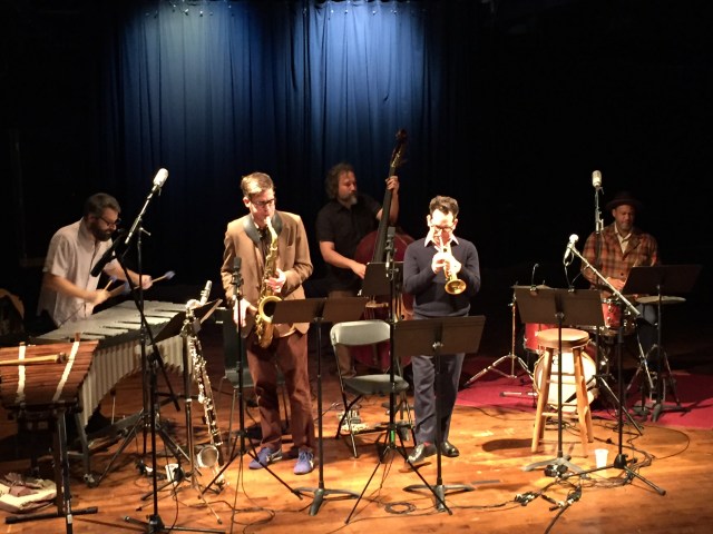 L to R: Jason Adasiewicz, Keefe Jackson, Joshua Abrams. Josh Berman, Mike Reed. Performing at Constellation in Chicago, 4 November 2017.